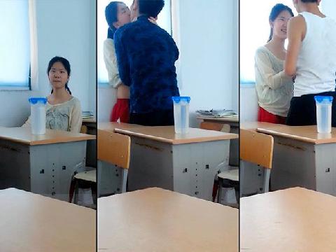 【视频】贵在真实 某职业高中的一对情侣学生 趁著午休的时间偷偷溜进教室里啪啪自拍的视频流出